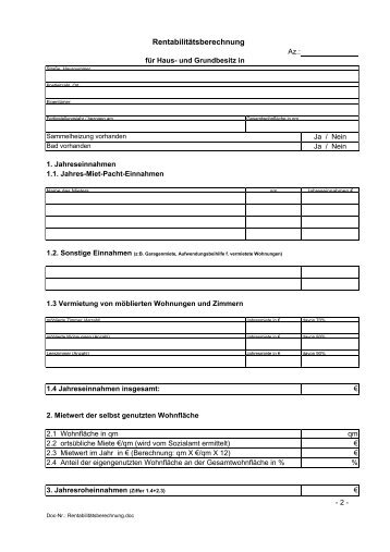 Rentabilitätsberechnung für Haus- und Grundbesitz