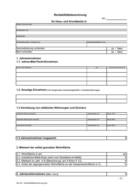 Rentabilitätsberechnung für Haus- und Grundbesitz