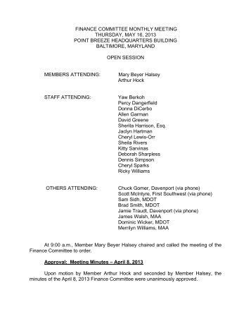 May 16, 2013 Minutes - Maryland Transportation Authority