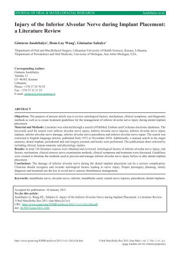 Injury of the Inferior Alveolar Nerve during Implant Placement: a ...