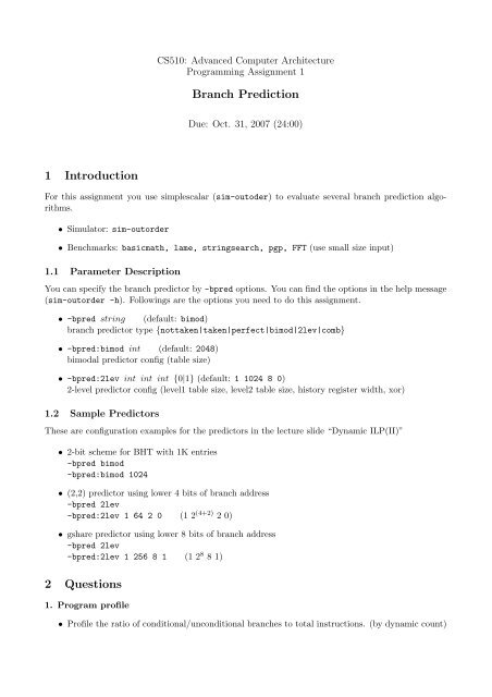 Branch Prediction 1 Introduction 2 Questions