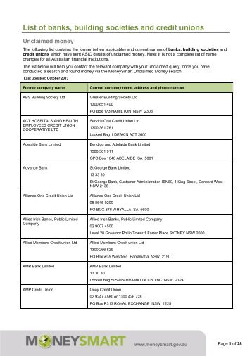 banks, building societies and credit unions - MoneySmart