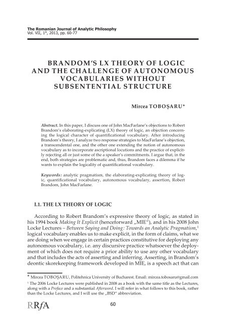 brandom's lx theory of logic and the challenge of autonomous ...