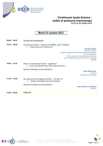 Programme de la formation Continuum lycÃ©e-licence ... - Esen