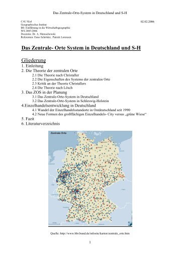 Das Zentrale- Orte System in Deutschland und S-H Gliederung