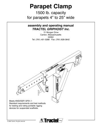 Parapet Clamp 1500 lb. capacity - Tractel