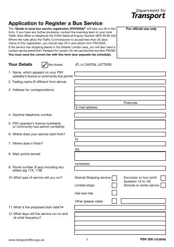 Application to Register a Bus Service (PSV 350)