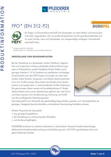 Pr oduk tinf orma tion FPO* (EN 312-P2) - industrie.pfleiderer.com