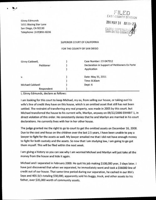 Petitioner Declaration in Support of Ex Parte Application - Home Page