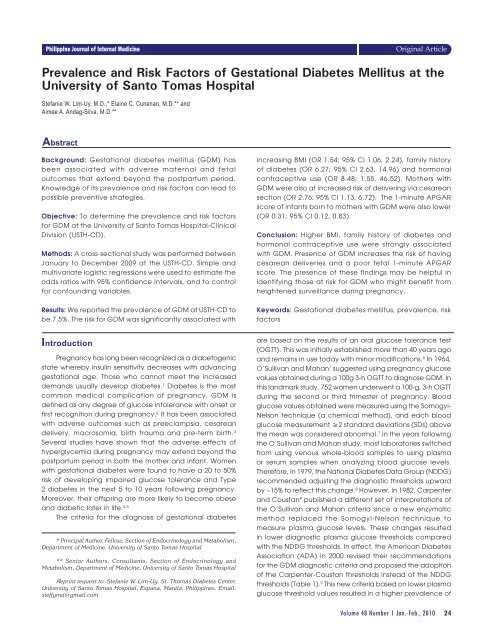 Prevalence and Risk Factors of Gestational Diabetes Mellitus at the ...