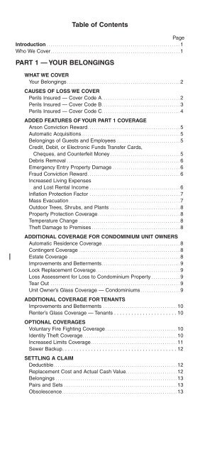 Tenant/Condominium Unit Owner's policy - SGI Canada