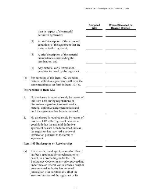 Current report on SEC Form 8-K checklist - Center for Corporate ...