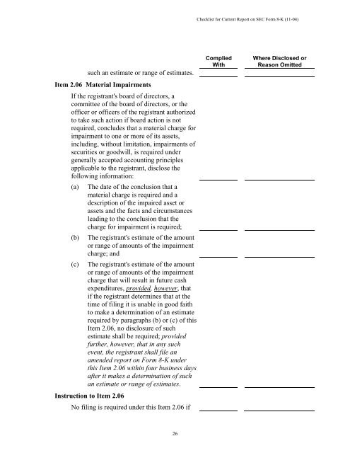 Current report on SEC Form 8-K checklist - Center for Corporate ...