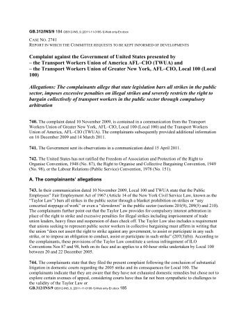 ILO Decision on the Taylor Law - TWU