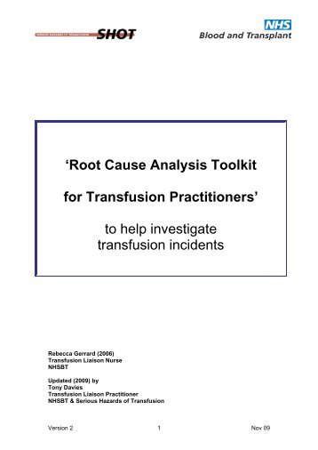 Root Cause Analysis - Serious Hazards of Transfusion