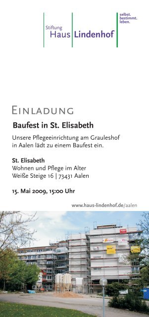 Einladung - Baufest St. Elisabeth - Stiftung Haus Lindenhof