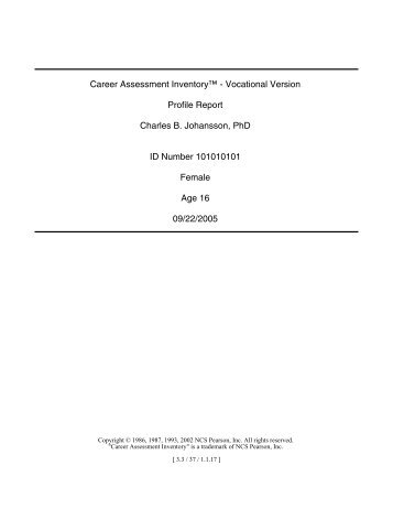 Career Assessment Inventoryâ¢ - Vocational Version ... - Pearson