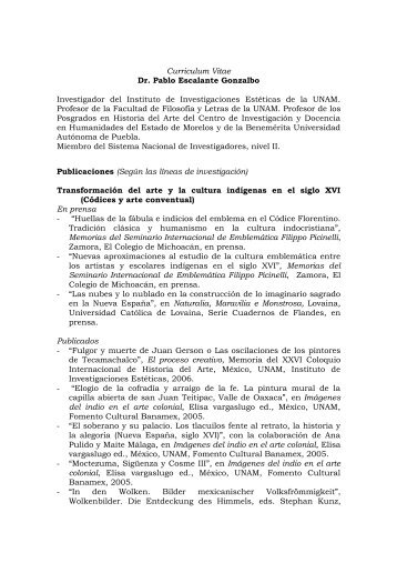 Curriculum Vitae Dr. Pablo Escalante Gonzalbo Investigador del ...