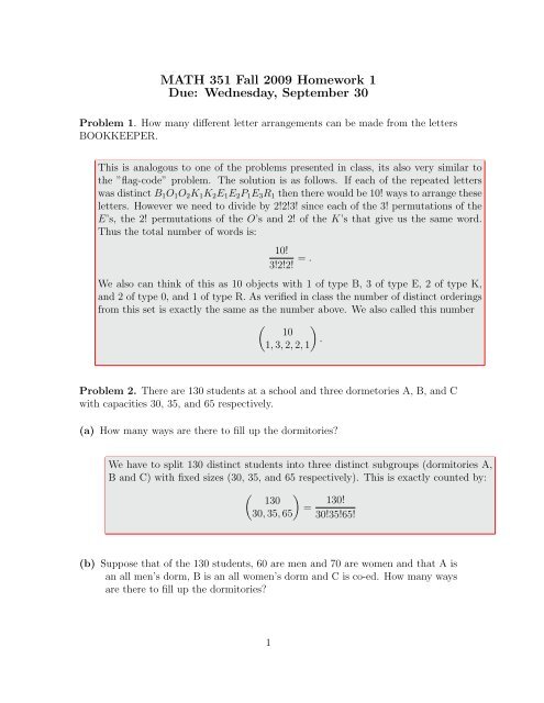 MATH 351 Fall 2009 Homework 1 Due: Wednesday, September 30