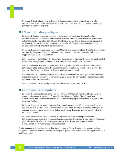 Plan stratégique 2011-2015 - CSSS Argenteuil