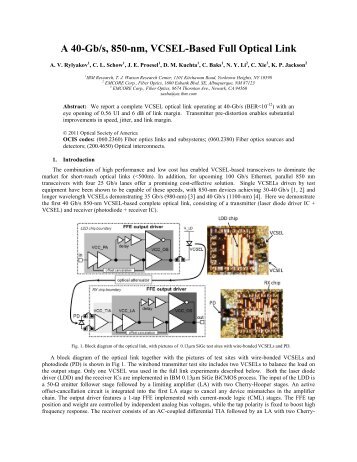 A 40-Gb/s, 850-nm, VCSEL-Based Full Optical Link - Researcher - IBM