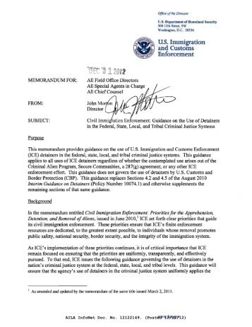 ICE Memo on New National Detainer Guidance for Civil lmmigration ...