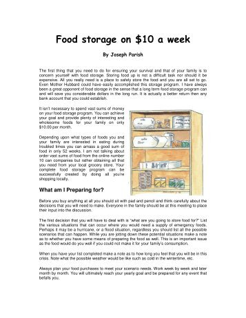 Food storage on $10 a week - Joseph Parish - Survival-training.info