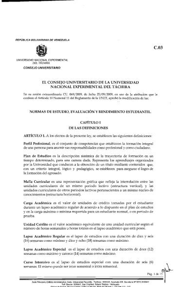 EL CONSEJO UNIVERSITARIO DE LA UNIVERSIDAD NACIONAL ...