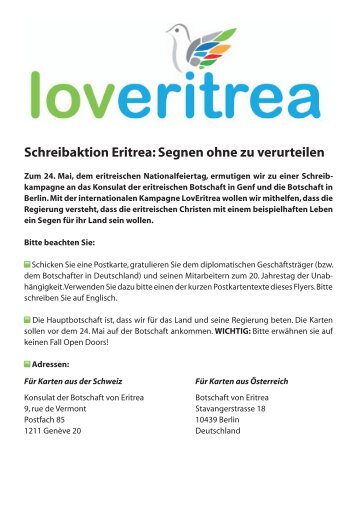 Schreibaktion Eritrea: Segnen ohne zu verurteilen - Open Doors