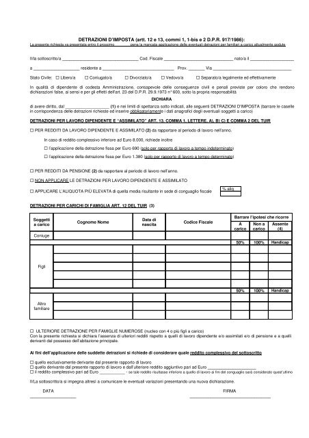 Modulo per la richiesta di detrazioni fiscali - Provincia di Treviso