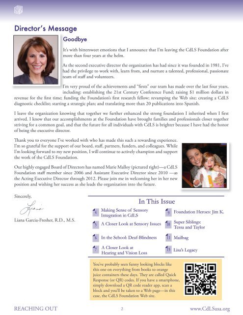 Spring 2012: Sensory Integration & In the School - CdLS