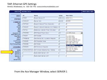 TAIP, Ethernet GPS Settings From the Ace Manager Window, select ...