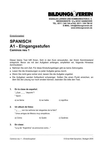 SPANISCH A1 - Eingangsstufen Caminos neu 1 - Bildungsverein