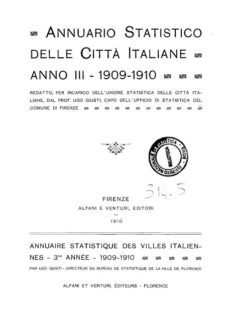 ANNUARIO STATISTICO DELLE CITTÃ€ ITALIANE ANNO III ... - Istat