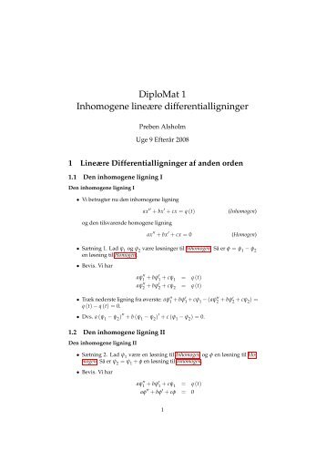 DiploMat 1 Inhomogene lineÃ¦re differentialligninger