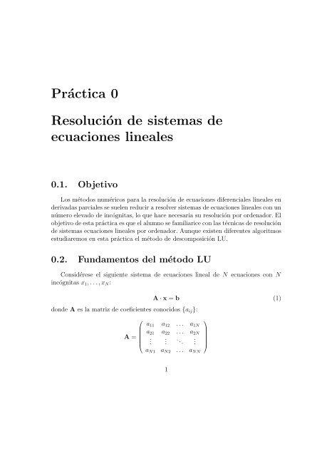 PrÃ¡ctica 0 ResoluciÃ³n de sistemas de ecuaciones ... - Grupo.us.es