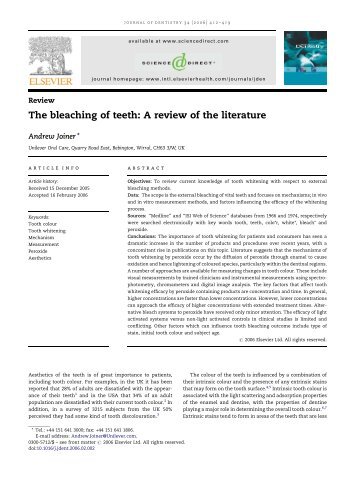 The bleaching of teeth: A review of the literature - Oral Way