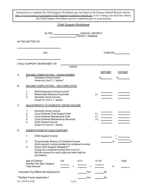 8 Child Support Worksheet - Kansas Judicial Council