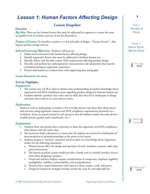 Lesson 1 Human Factors Affecting Design International