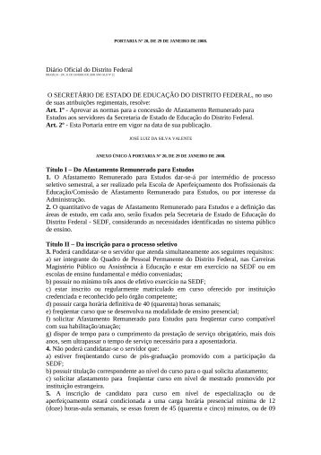 PORTARIA Nº 20, DE 29 DE JANEIRO DE 2008 - Sinpro-DF