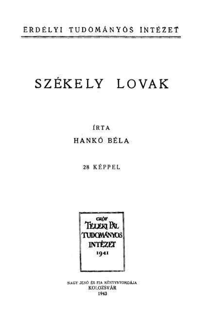 SZÃKELY LOVAK - Adatbank