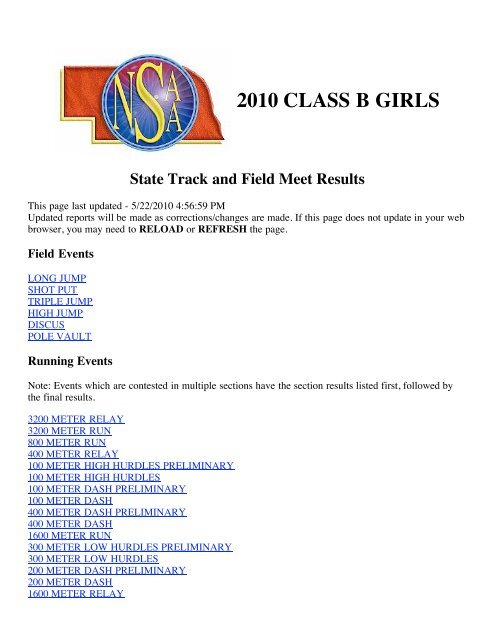 2010 CLASS B GIRLS - Wahoo Public Schools