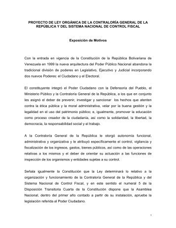 PROYECTO DE LEY ORGÃNICA DE LA CONTRALORÃA GENERAL ...