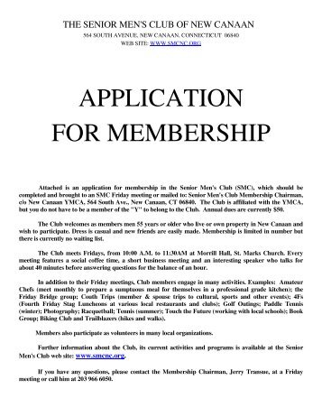 application for membership - The Senior Men's Club of New Canaan