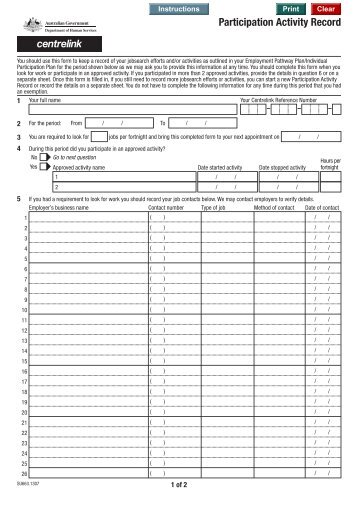 Participation Activity Record form - Department of Human Services