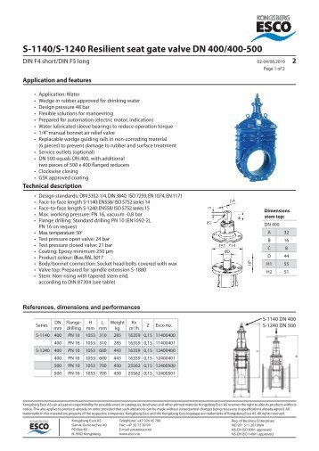 S-1140/S-1240 Resilient seat gate valve DN 400/400-500