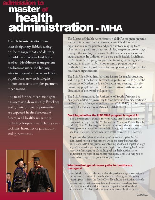 health administration- MHA - Arnold School of Public Health ...