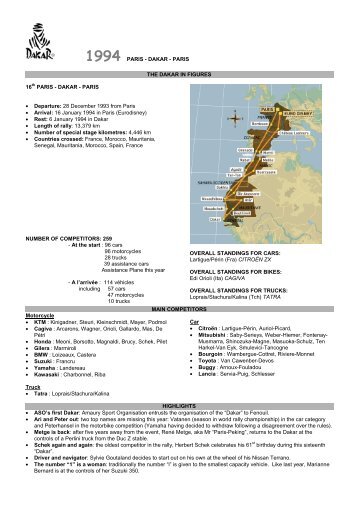 1994 PARIS - DAKAR - PARIS THE DAKAR IN FIGURES ... - RSSP