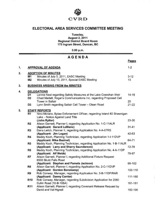 electoral area services committee meeting agenda - Cowichan