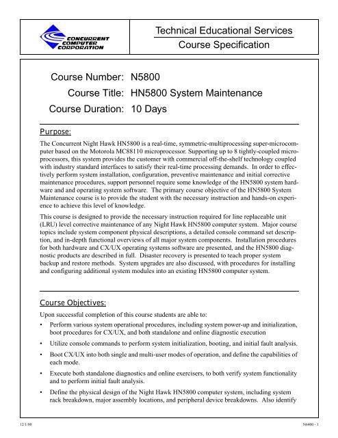 Course Specification Technical Educational Services Course Number